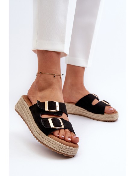 Women's black sandals with braided eco suede Zaloemi
