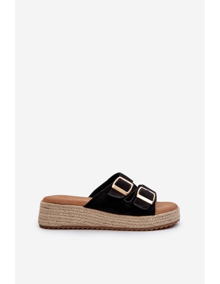 Women's black sandals with braided eco suede Zaloemi