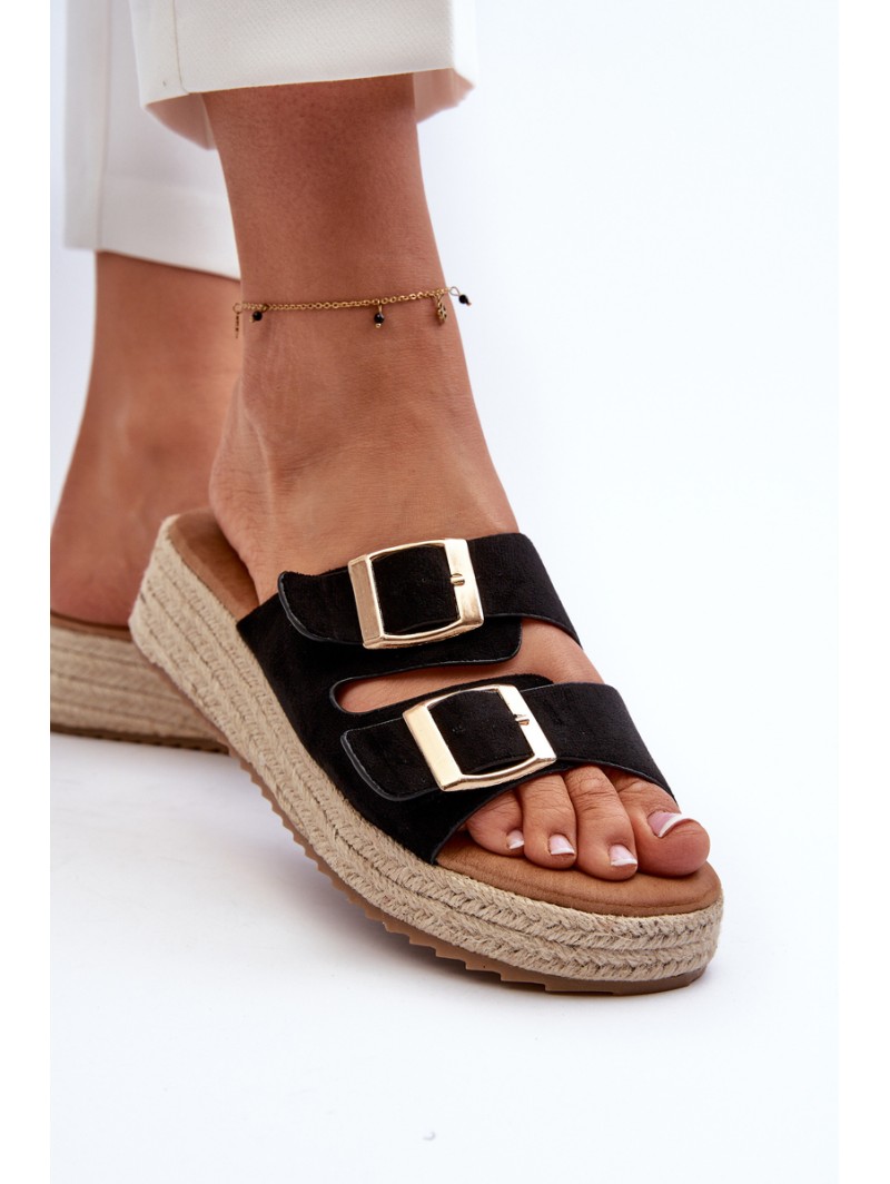 Women's black sandals with braided eco suede Zaloemi