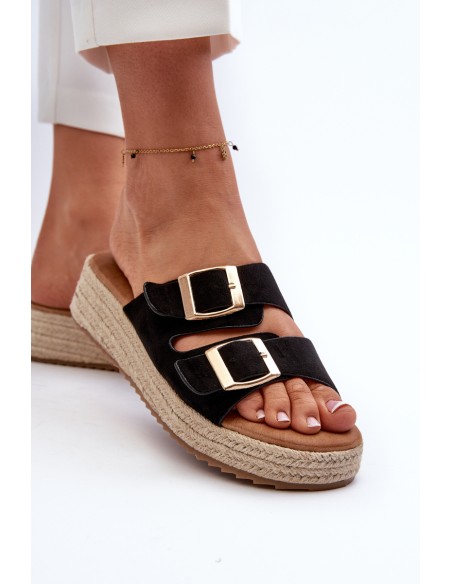 Women's black sandals with braided eco suede Zaloemi