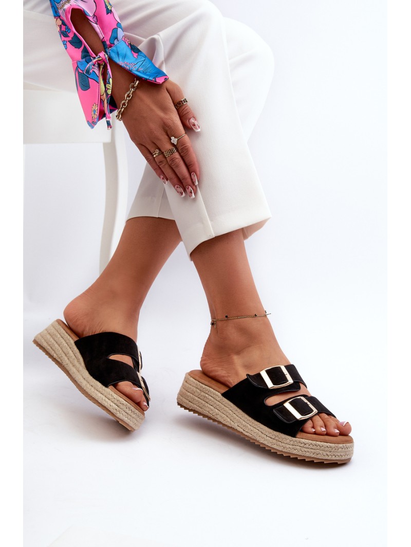 Women's black sandals with braided eco suede Zaloemi