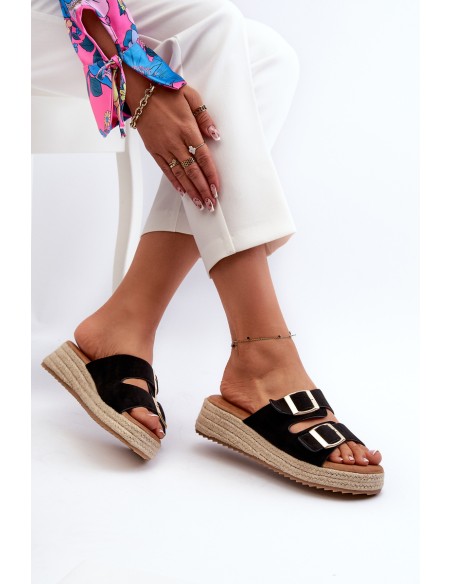 Women's black sandals with braided eco suede Zaloemi