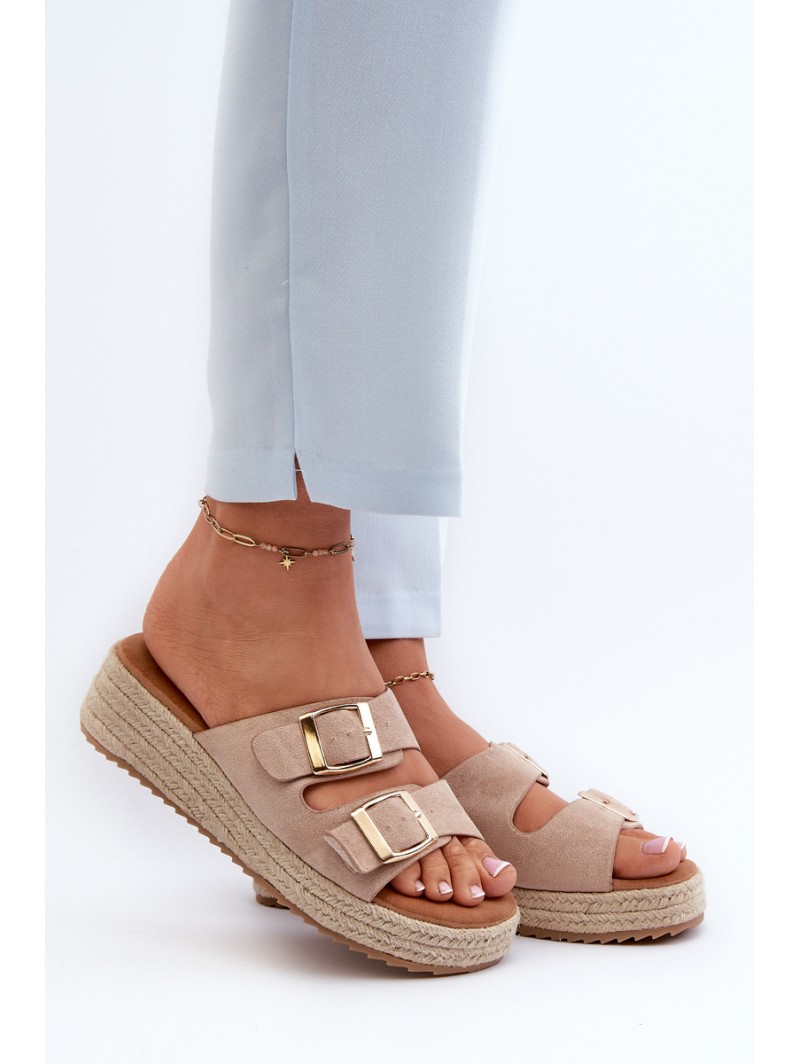 Women's sandals with braided eco suede beige Zaloemi