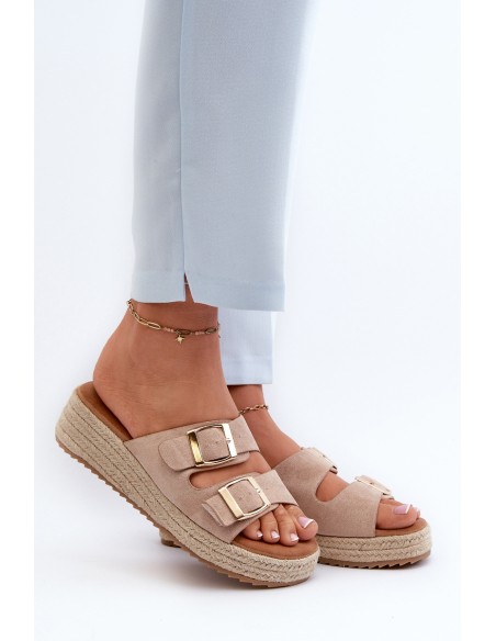 Women's sandals with braided eco suede beige Zaloemi