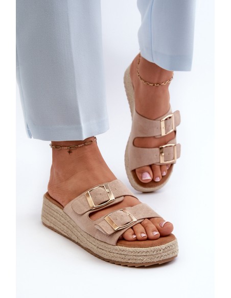 Women's sandals with braided eco suede beige Zaloemi