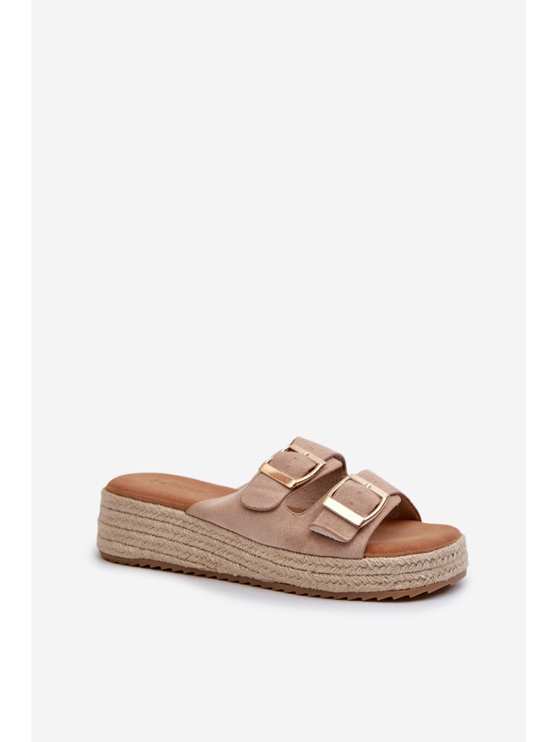 Women's sandals with braided eco suede beige Zaloemi