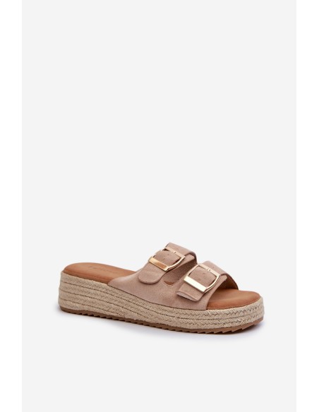 Women's sandals with braided eco suede beige Zaloemi