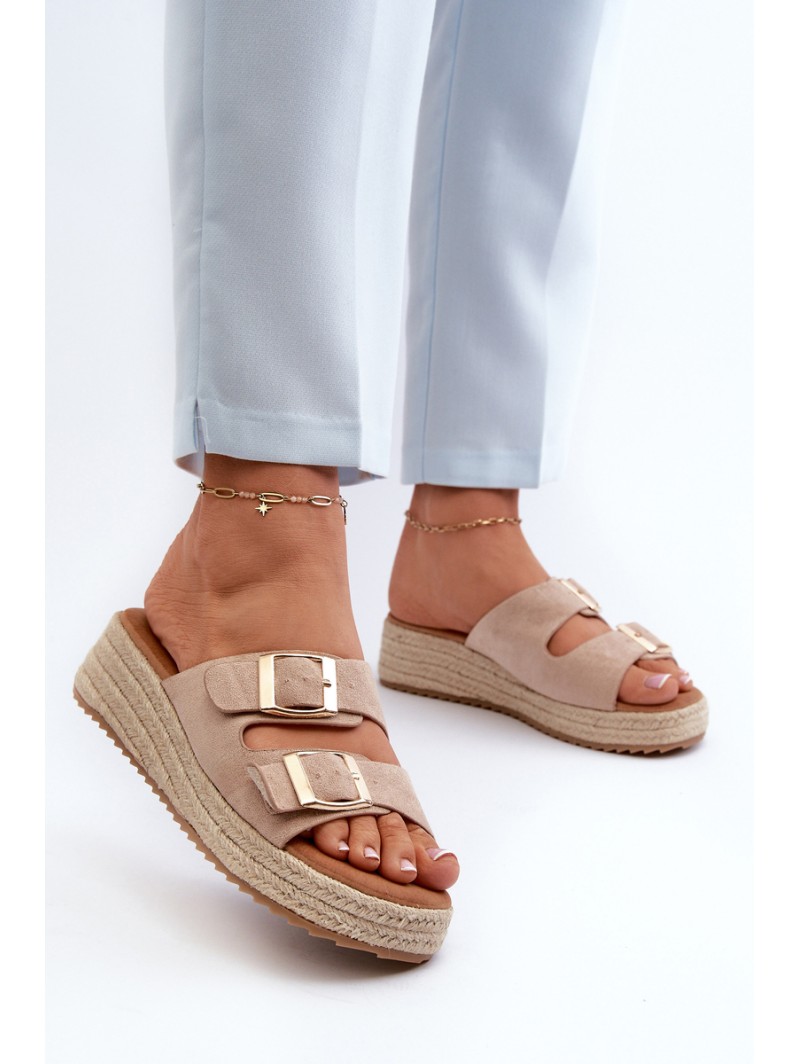 Women's sandals with braided eco suede beige Zaloemi