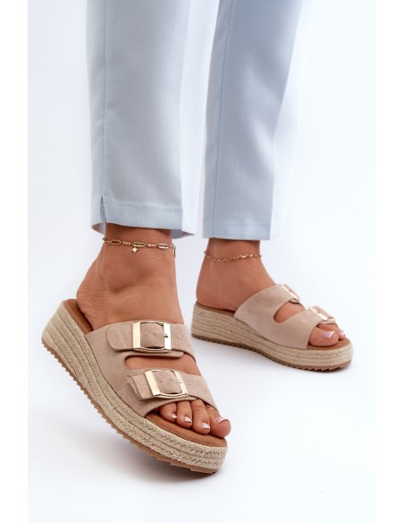 Women's sandals with braided eco suede beige Zaloemi