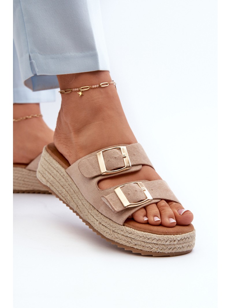 Women's sandals with braided eco suede beige Zaloemi