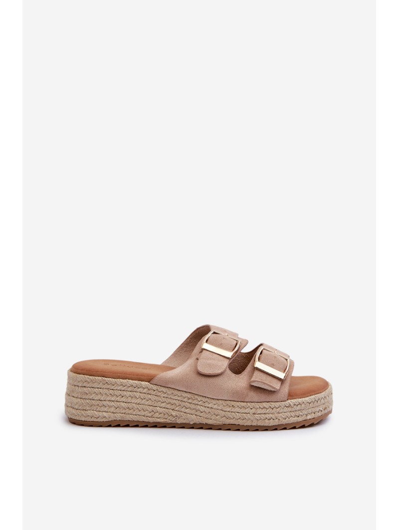 Women's sandals with braided eco suede beige Zaloemi