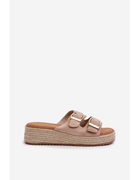 Women's sandals with braided eco suede beige Zaloemi