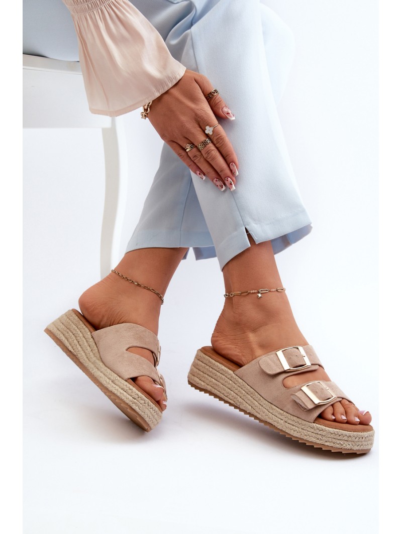 Women's sandals with braided eco suede beige Zaloemi