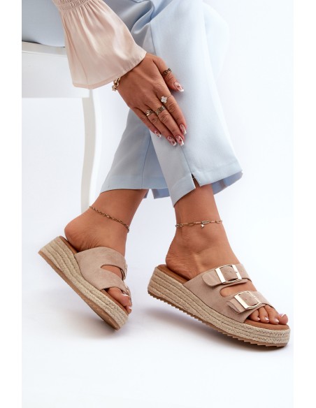 Women's sandals with braided eco suede beige Zaloemi
