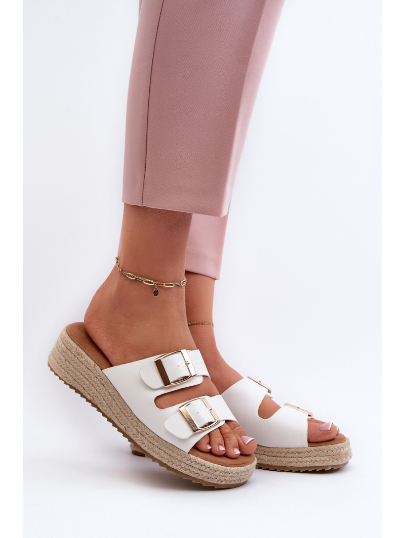 Women's White Leather Sandals with Woven Eco Leather Zaloemi