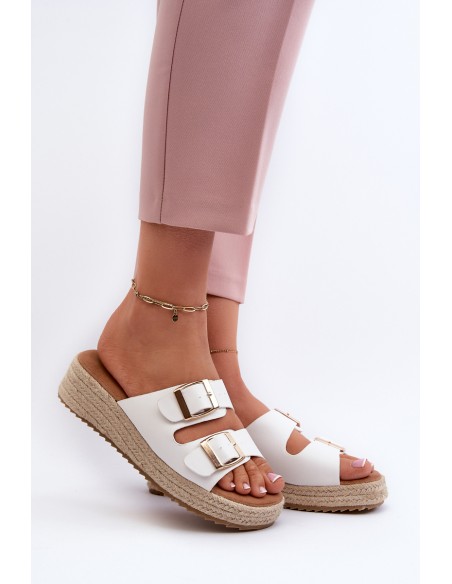 Women's White Leather Sandals with Woven Eco Leather Zaloemi