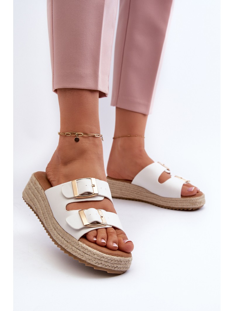 Women's White Leather Sandals with Woven Eco Leather Zaloemi