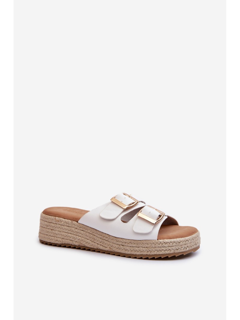 Women's White Leather Sandals with Woven Eco Leather Zaloemi