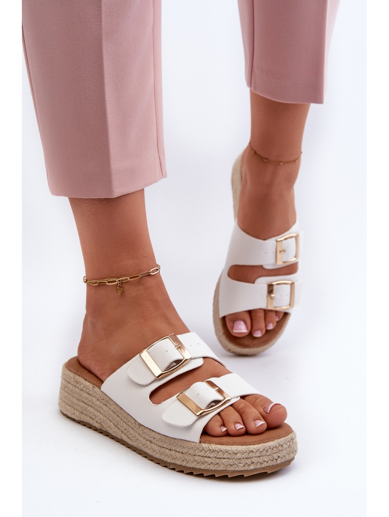 Women's White Leather Sandals with Woven Eco Leather Zaloemi