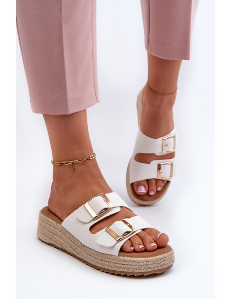 Women's White Leather Sandals with Woven Eco Leather Zaloemi