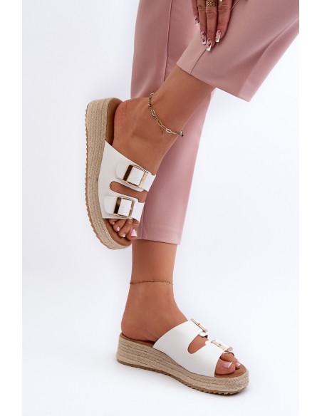 Women's White Leather Sandals with Woven Eco Leather Zaloemi