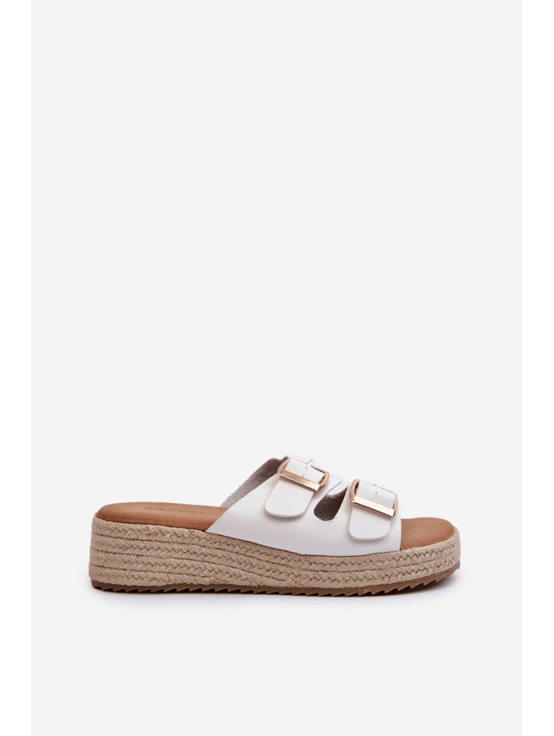 Women's White Leather Sandals with Woven Eco Leather Zaloemi