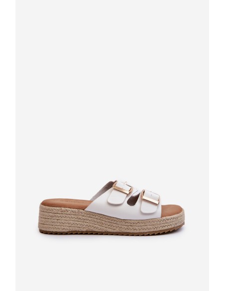 Women's White Leather Sandals with Woven Eco Leather Zaloemi