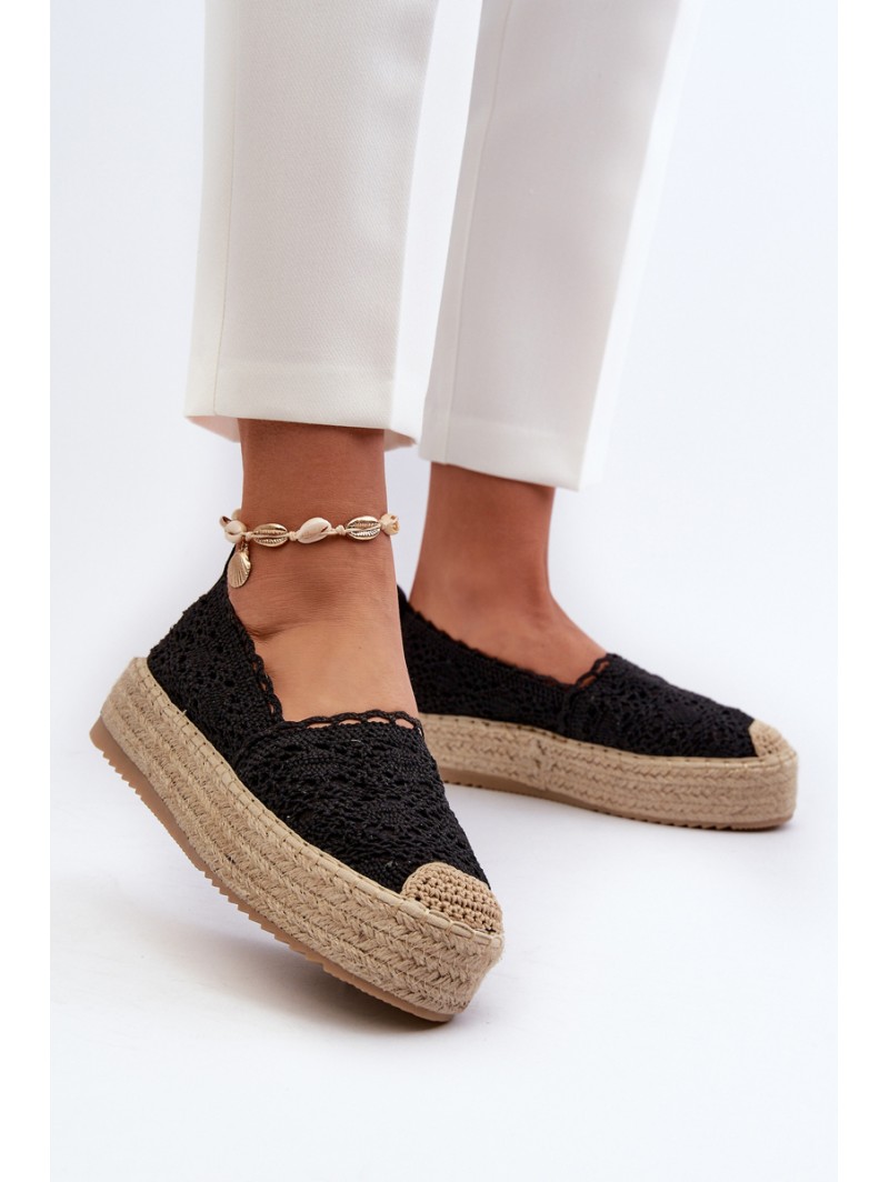 Women's Black Lace Platform Espadrilles Elarose