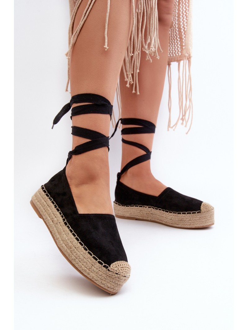 Women's Black Platform Espadrilles with Lacing and Braiding Tailesse