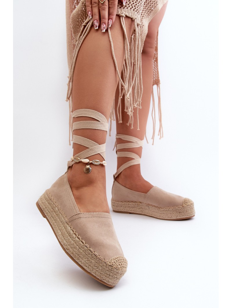 Women's Espadrilles Tied on a Platform with Braiding Beige Tailesse