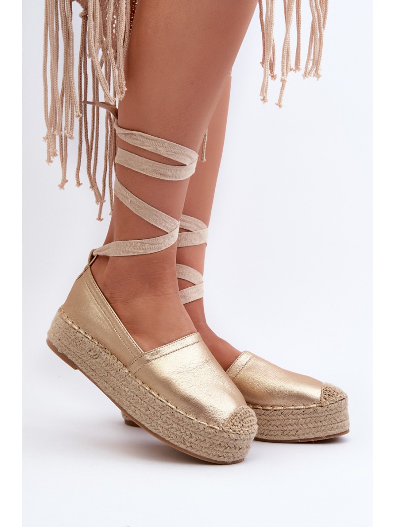 Women's Lace-Up Espadrilles on Platform with Woven Gold Tailesse