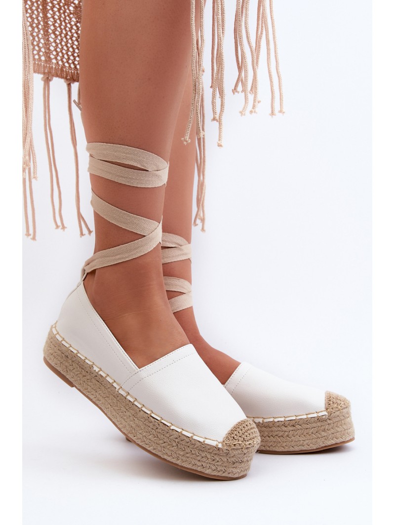 Women's White Lace-Up Platform Espadrilles with Braiding Tailesse