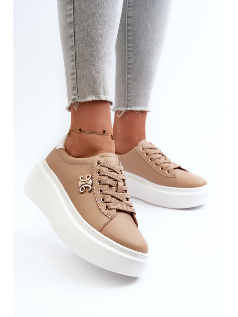 Brown Women's Leather Platform Sneakers Pernalia