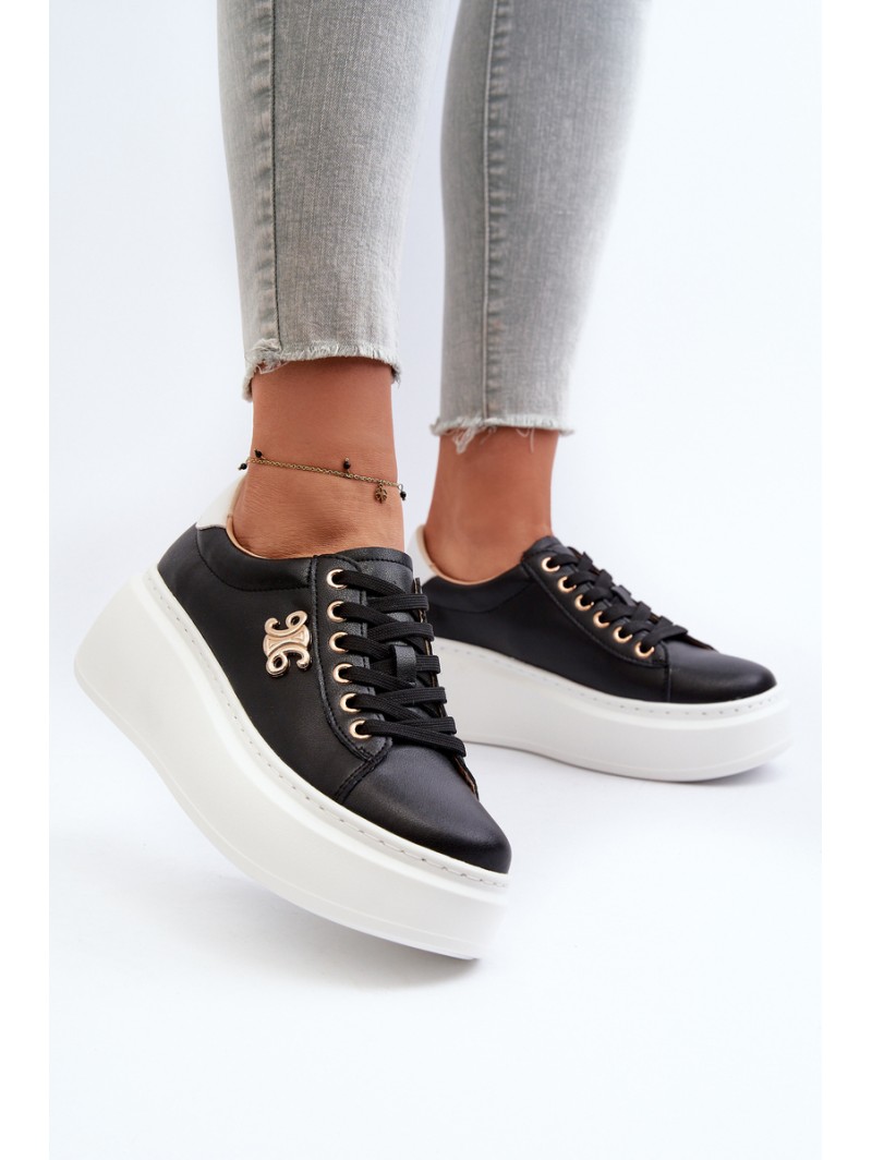 Black Women's Leather Platform Sneakers Pernalia