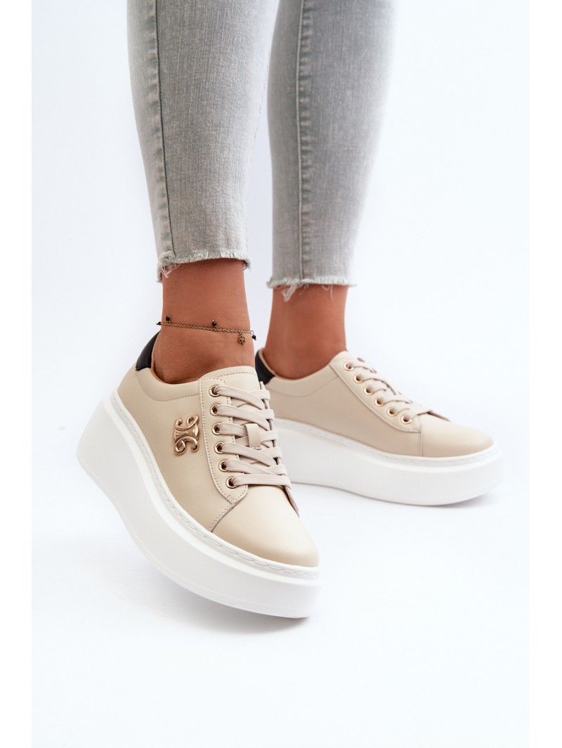 Beige Women's Leather Platform Sneakers Pernalia