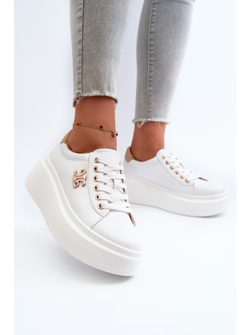 White Women's Leather Platform Sneakers Pernalia