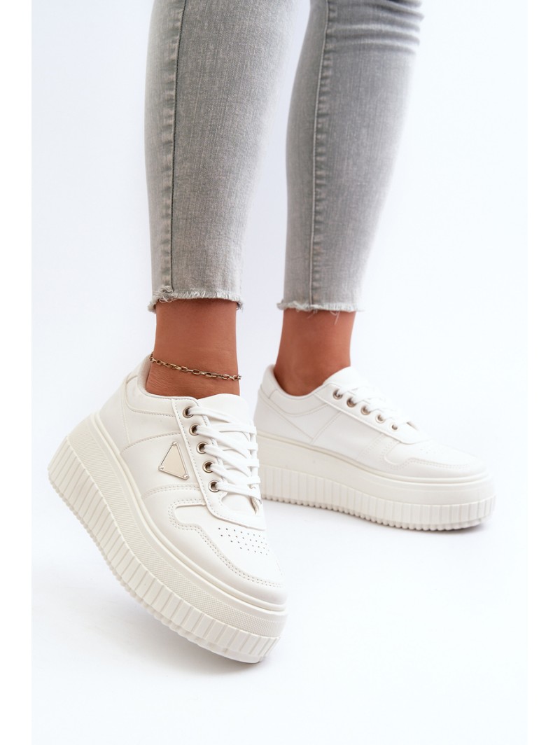 Women's Sneakers Made of Eco Leather on Chunky Platform White Chrisstin