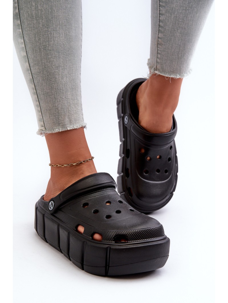 Women's Black Platform Foam Slides Itubia