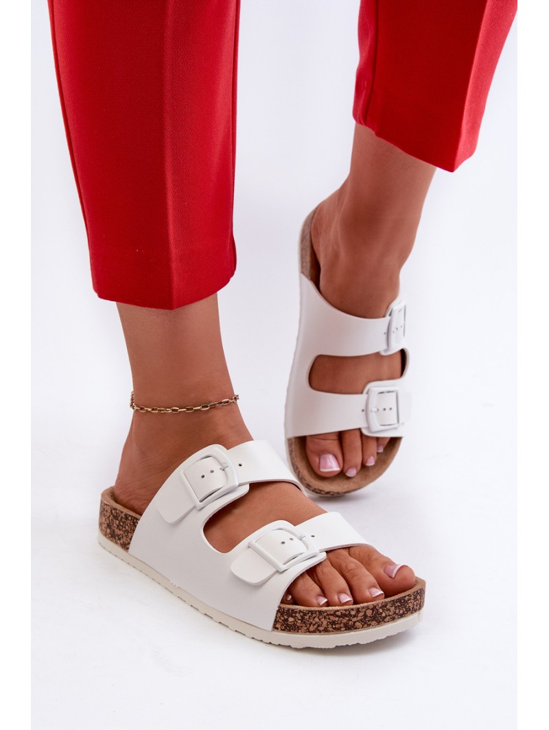 Women's Cork Platform Sandals With Buckles White Wedges