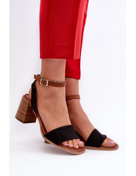 Women's Black Faux Suede Heeled Sandals by Ronvia