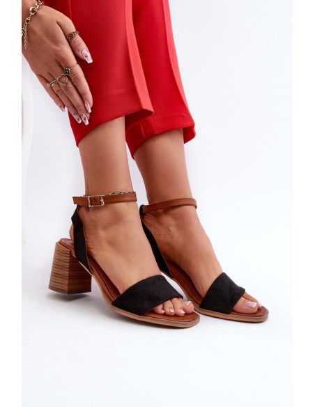 Women's Black Faux Suede Heeled Sandals by Ronvia