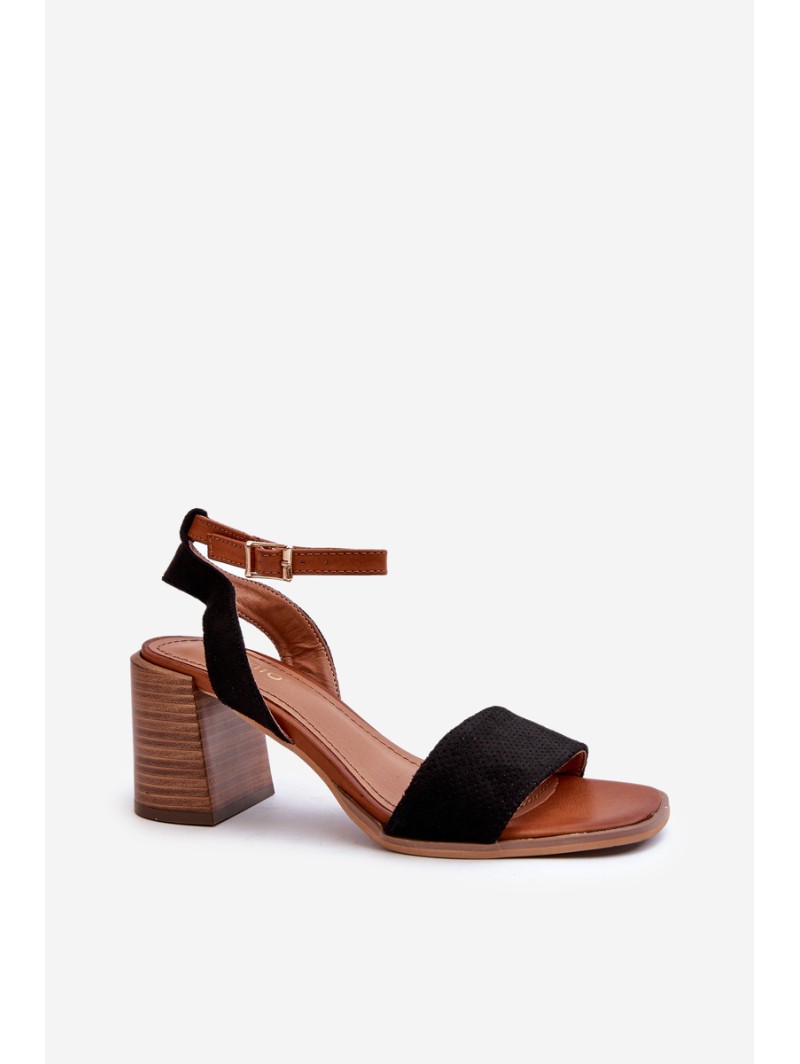 Women's Black Faux Suede Heeled Sandals by Ronvia