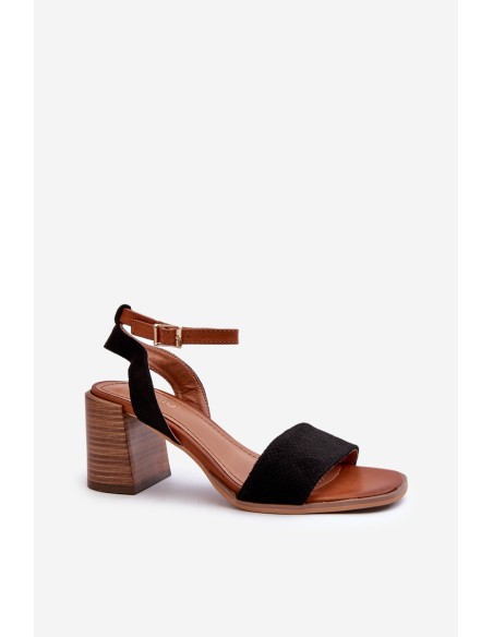 Women's Black Faux Suede Heeled Sandals by Ronvia