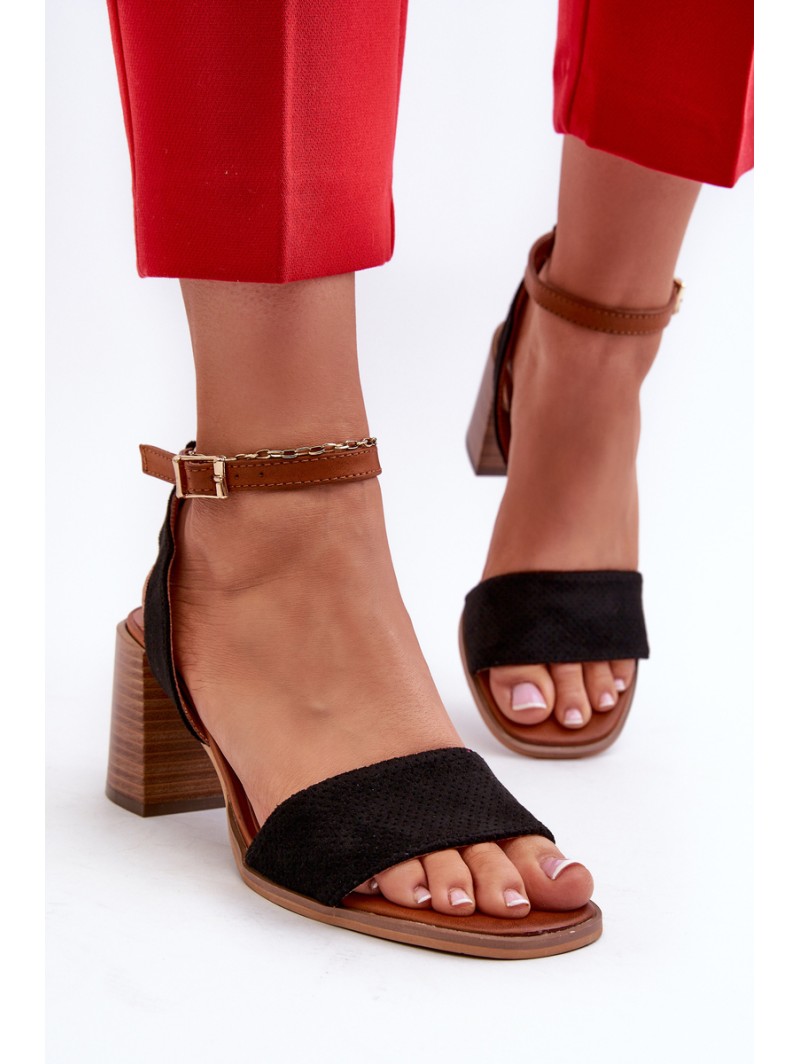 Women's Black Faux Suede Heeled Sandals by Ronvia