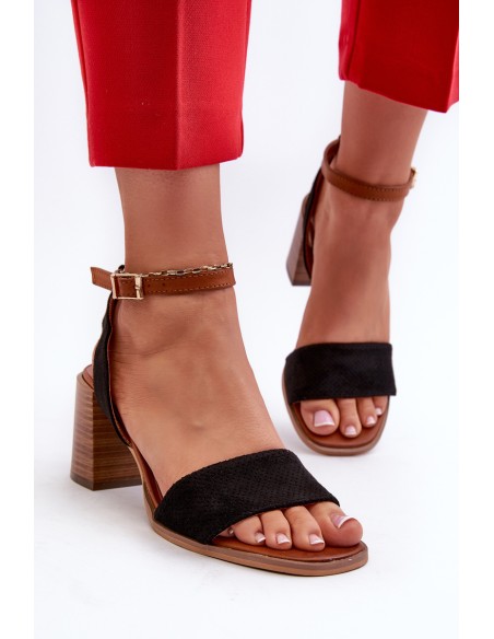 Women's Black Faux Suede Heeled Sandals by Ronvia