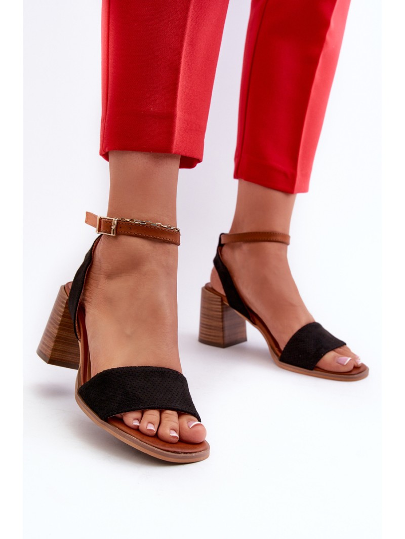 Women's Black Faux Suede Heeled Sandals by Ronvia