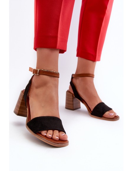 Women's Black Faux Suede Heeled Sandals by Ronvia