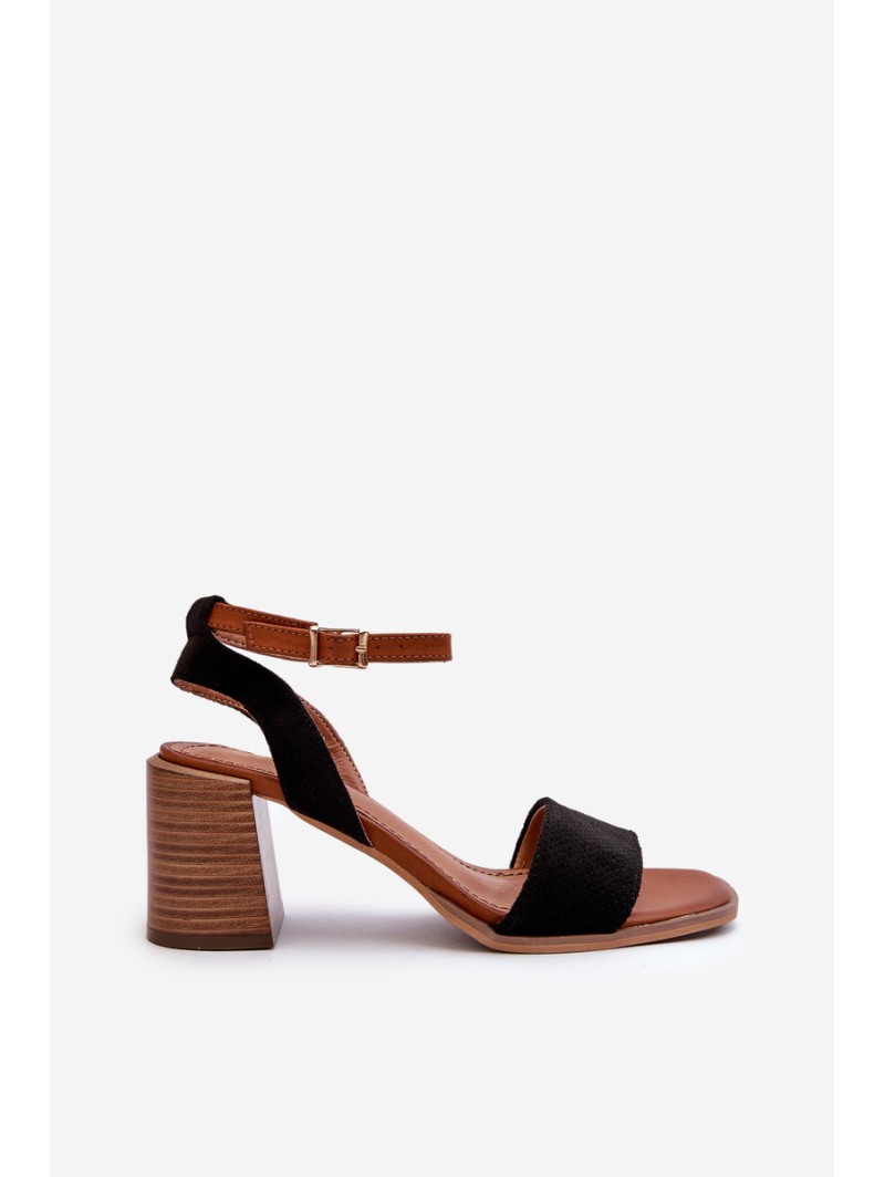 Women's Black Faux Suede Heeled Sandals by Ronvia
