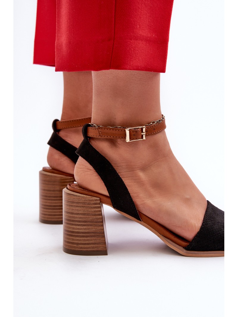 Women's Black Faux Suede Heeled Sandals by Ronvia
