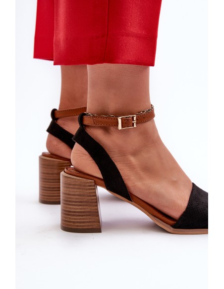 Women's Black Faux Suede Heeled Sandals by Ronvia